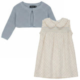 Printed Gauze Shoulder Ruffle Dress With Cardigan Set