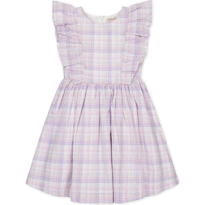 Linen Flutter Sleeve Pinafore Dress, Purple