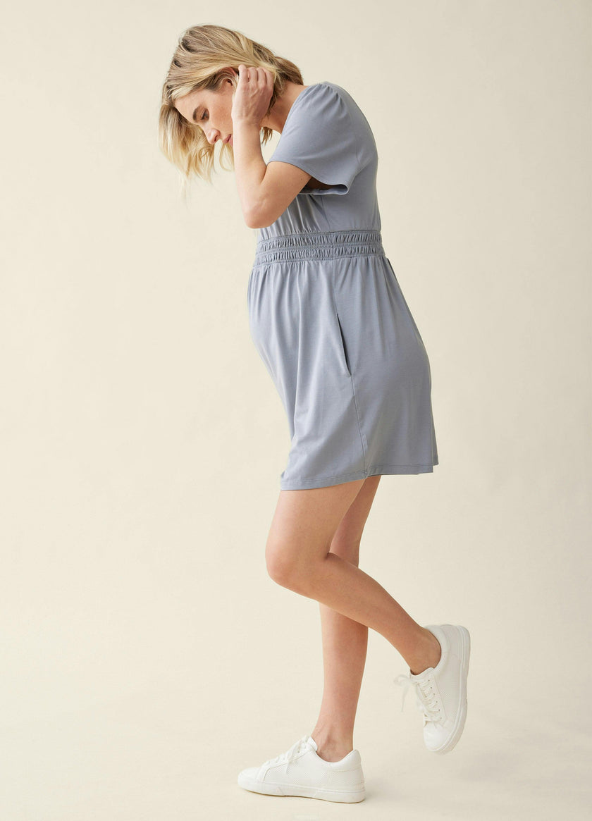 Short Sleeve V-Neck Knit Maternity Romper