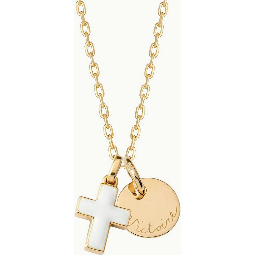 Personalized Enamel Cross Necklace, 14k Gold Plated