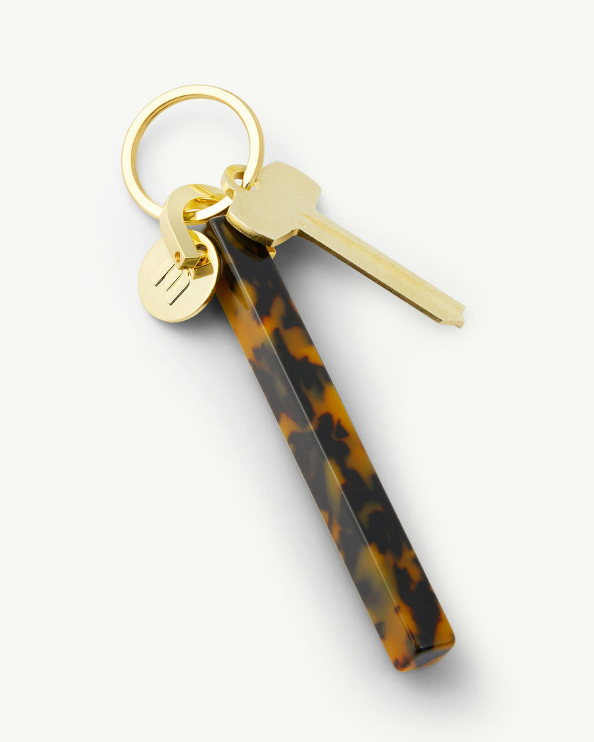 Bar Keychain in Classic Tortoise - Gold