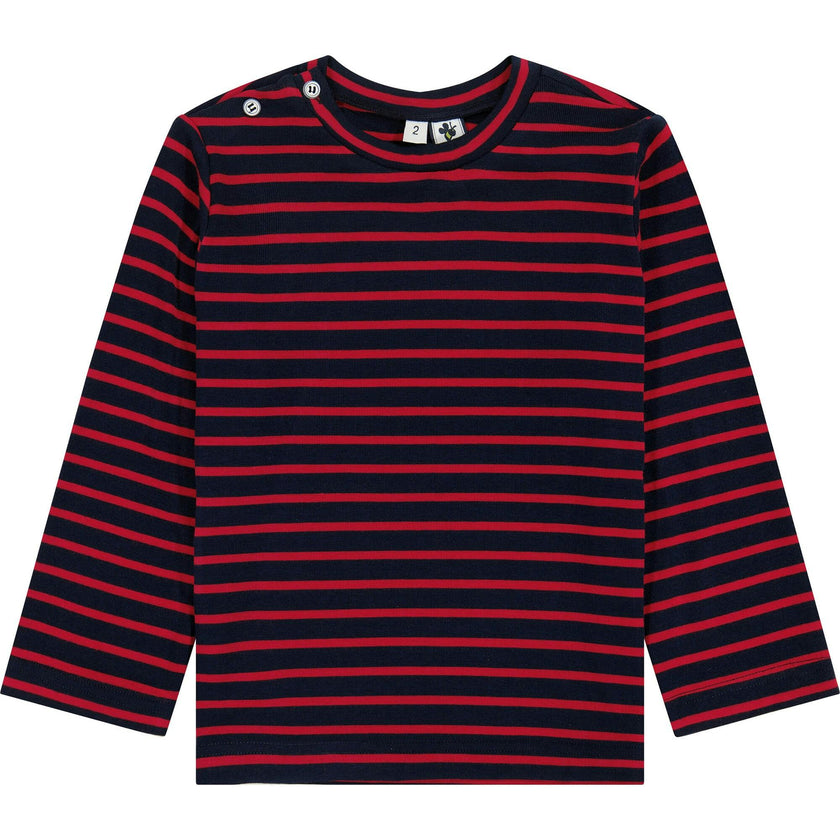 Henry Striped Button Shoulder Long Sleeve Tee, Navy