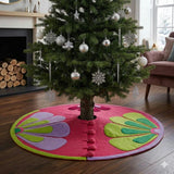 Handmade Retro Flowers Pink Christmas Tree Skirt Felt 60"