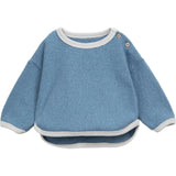 Contrast Trim Crew Neck Long Sleeve 2-Button Shoulder Sweatshirt
