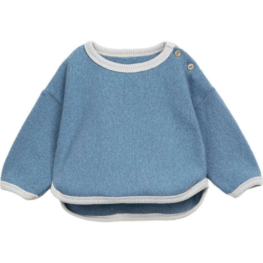Contrast Trim Crew Neck Long Sleeve 2-Button Shoulder Sweatshirt
