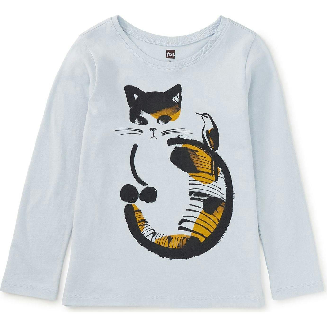 Ink Wash Kitty Graphic Tee, Blue