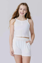 Girls Pointelle Tank in Bright White