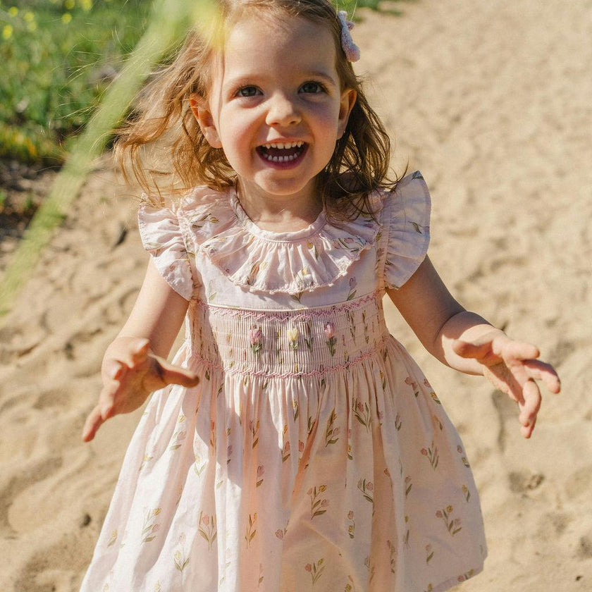 Smock Flutter Dress in Dancing Tulips