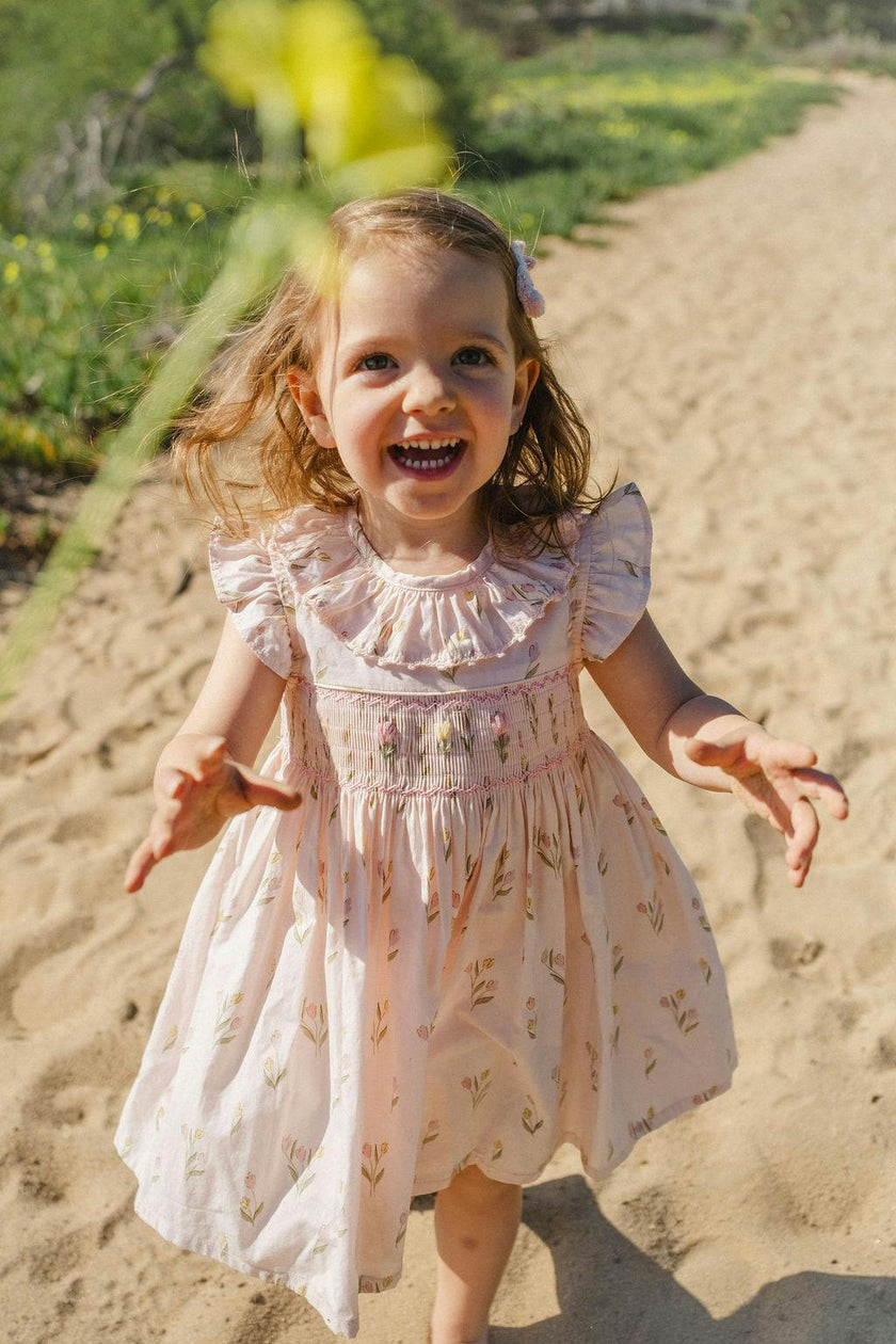 Smock Flutter Dress in Dancing Tulips