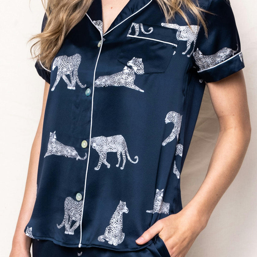 Women's Silk Pajama Short Set in Panthère de Nuit