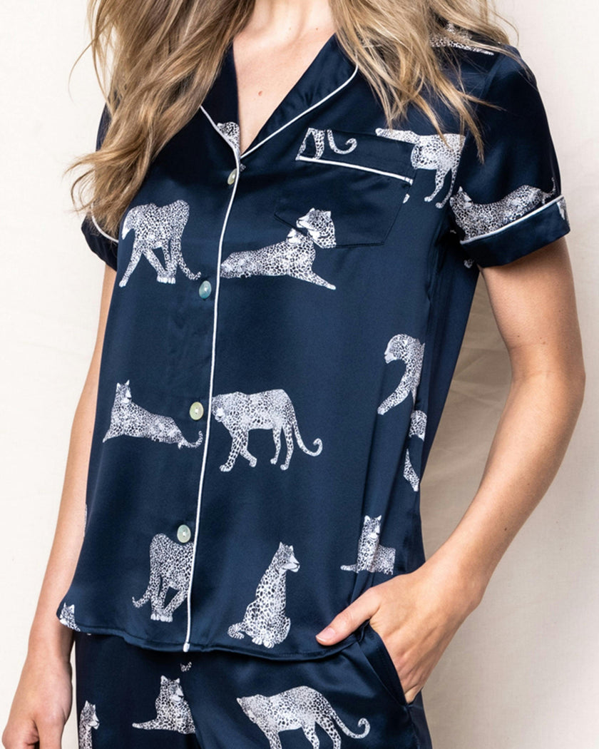 Women's Silk Pajama Short Set in Panthère de Nuit