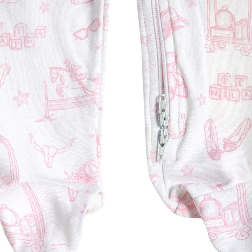 Pink Lone Star Toile Zipper Footie