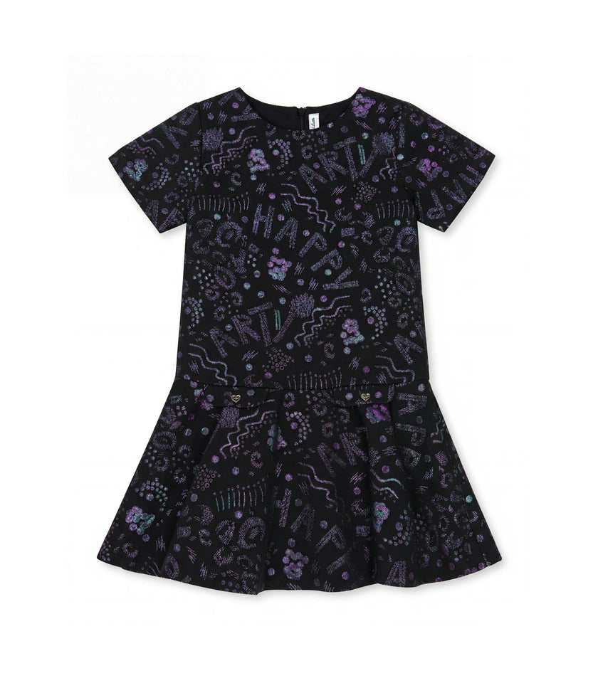 Felixa Girl Dress, Black Art Shiny Jacquard