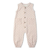 Organic Buttoned Jumpsuit - Brick Checks