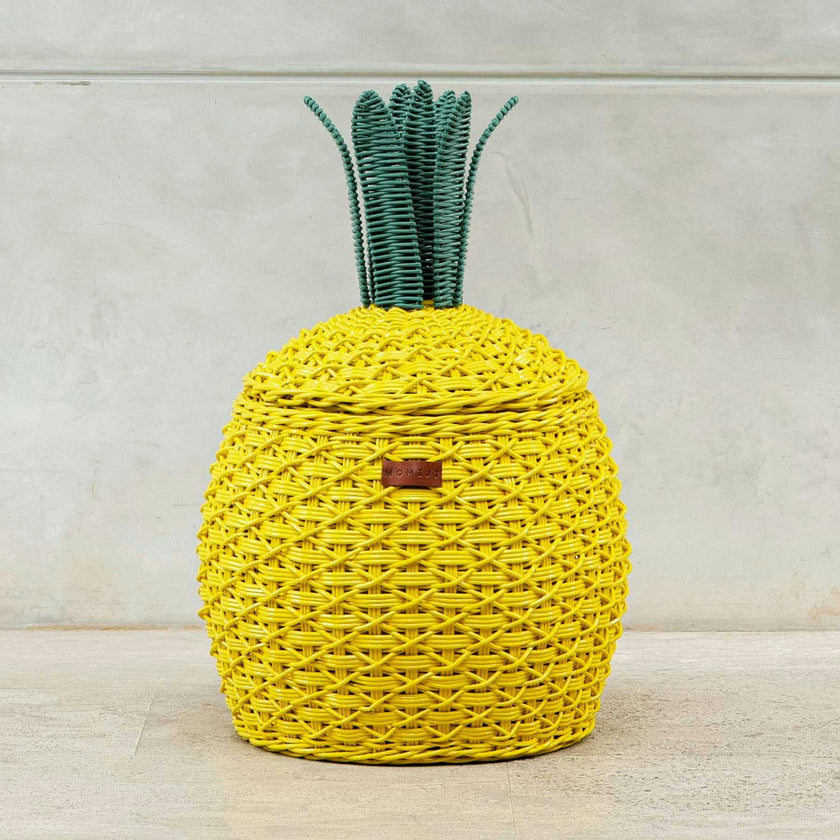 Pineapple Rattan Storage Basket Yellow - Medium