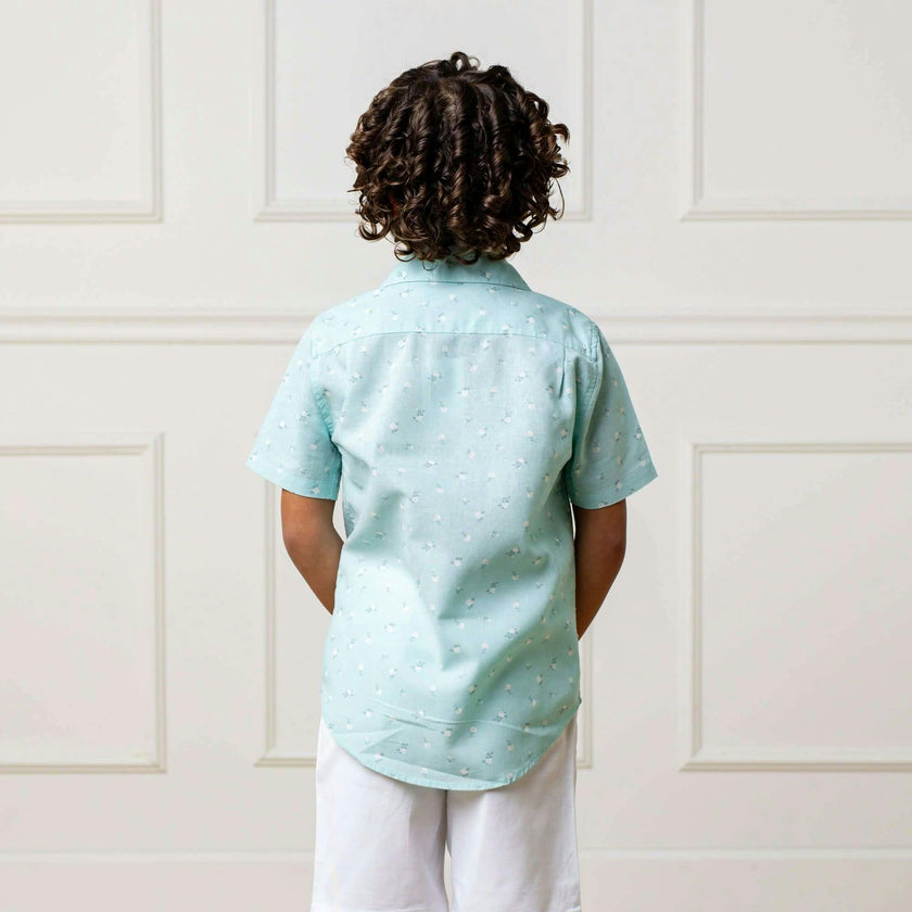 Linen Short Sleeve Button Down Shirt, Blue