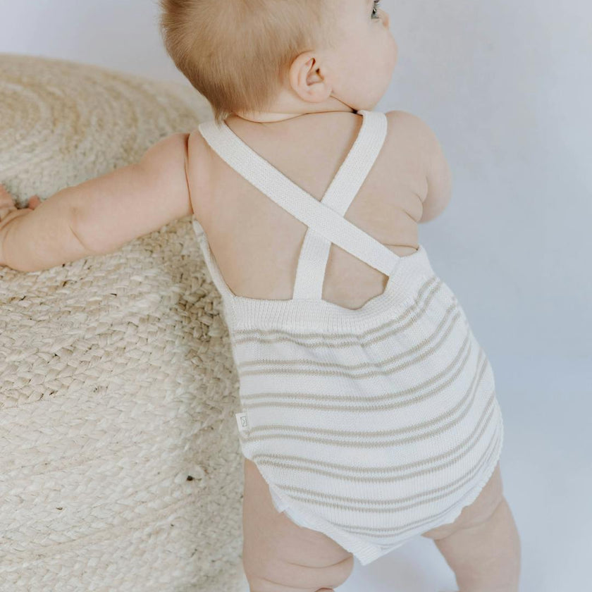 Organic Cotton Stripe Knit Bubble Romper