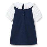 Lace Trim Collar Ponte Dress, navy blue