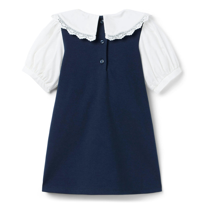 Lace Trim Collar Ponte Dress, navy blue