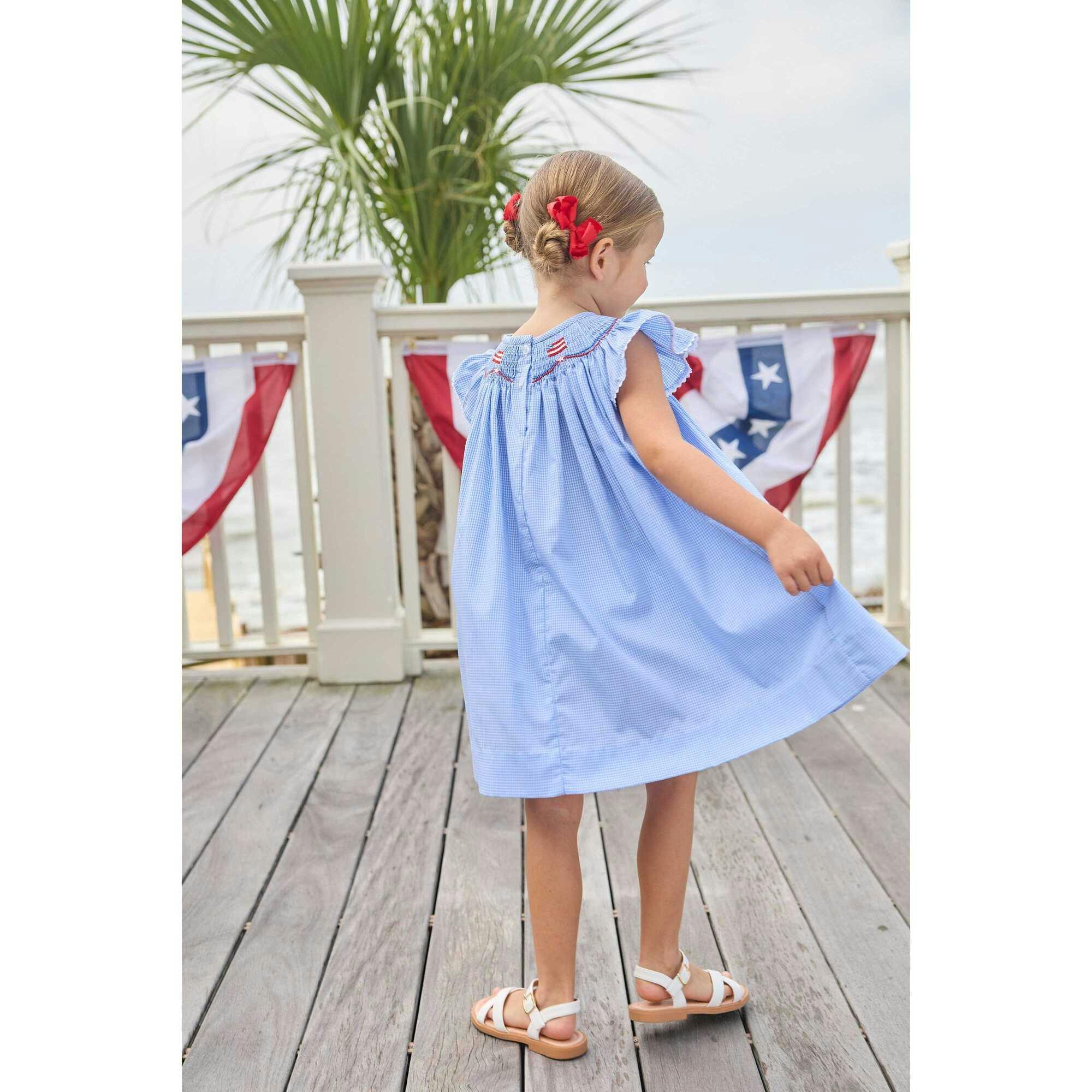 Smocked Bishop Dress - Flags