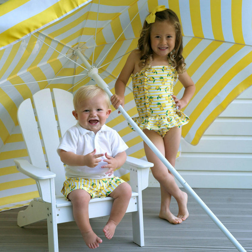 Lemon Stripe Ruched Swimsuit