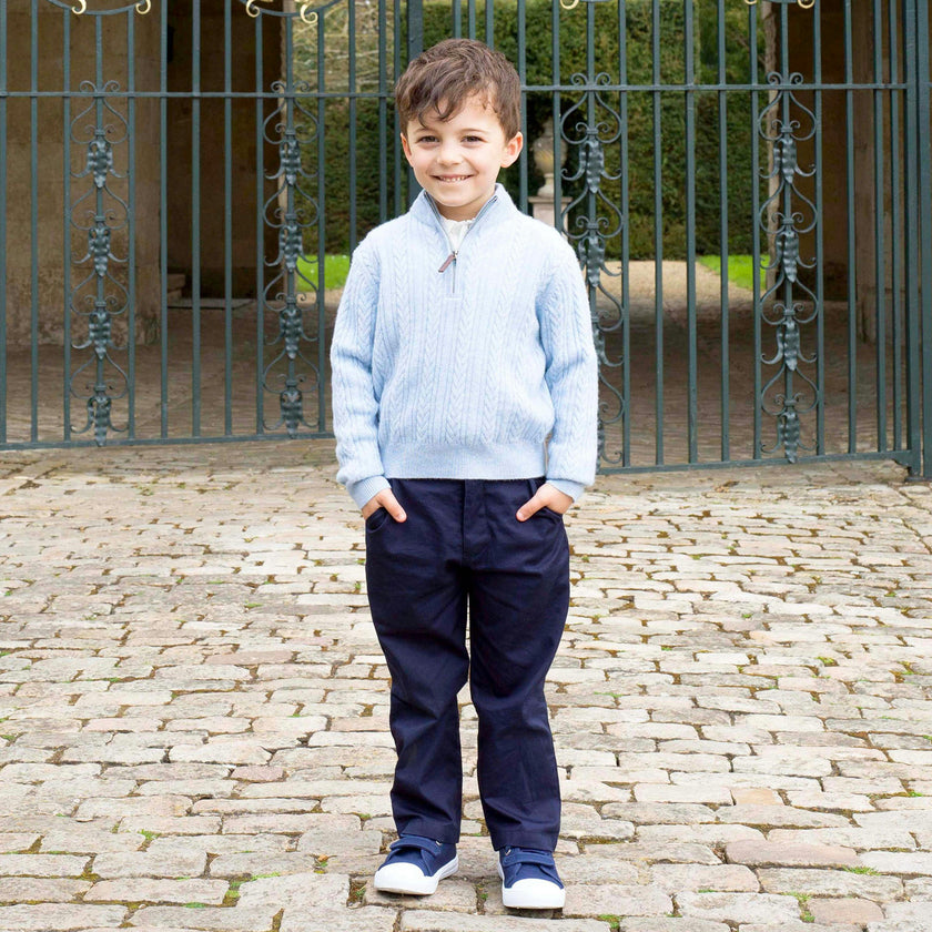 Blue Cashmere Half Zip Sweater