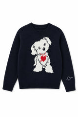 Tiegan Navy Puppy Graphic Graphic Sweater
