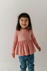 Girls Ribbed Peplum Shirt in Mellow Rose