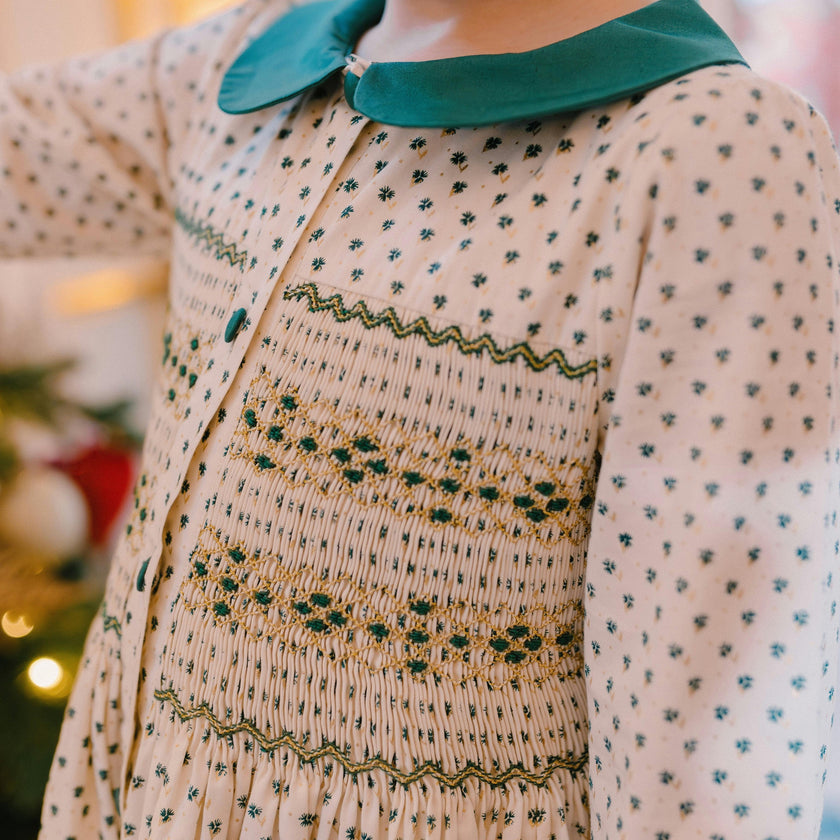 Olympe Green Long Sleeve Smocked Dress