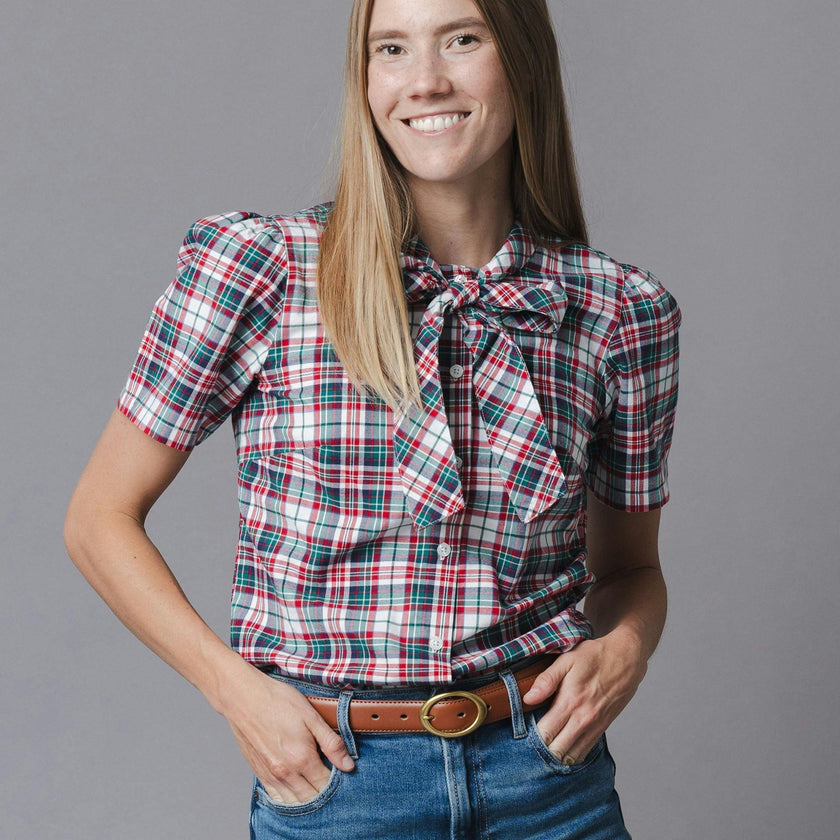 Organic Puff Sleeve Bow Neck Top