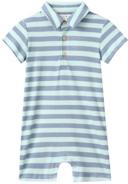 DRIFT CHAMBRAY/BLUE STRIPE Polo Romper