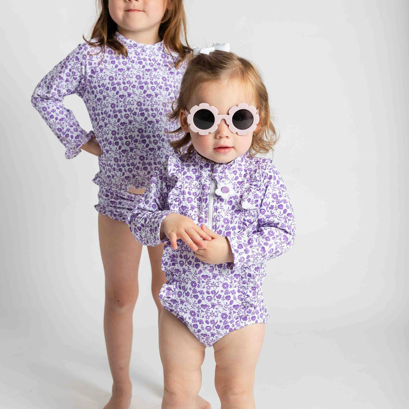 Floral Print One Piece Rashguard with Ruffles