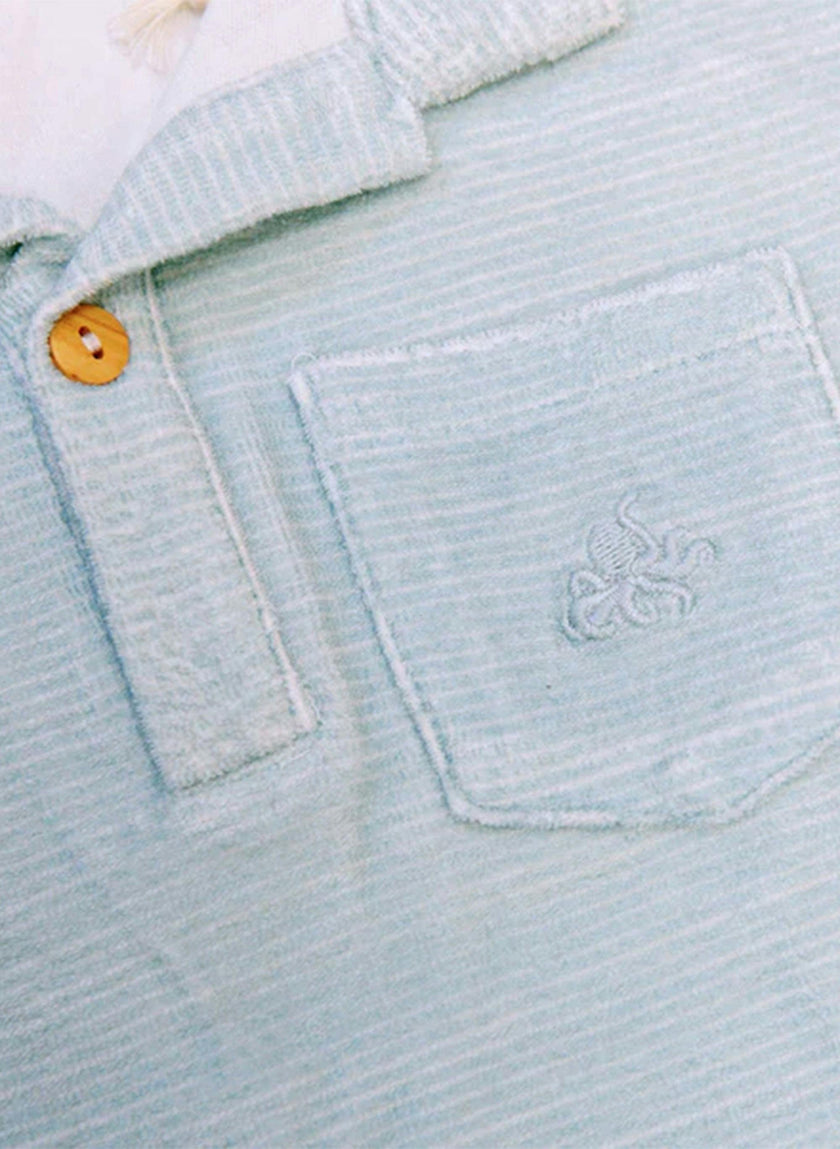 Dax French Terry Polo - Misty Blue Stripe
