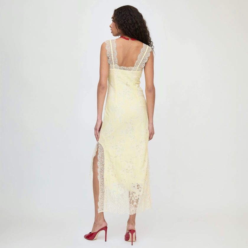 The Alba Dress - Yellow Trailing Lace