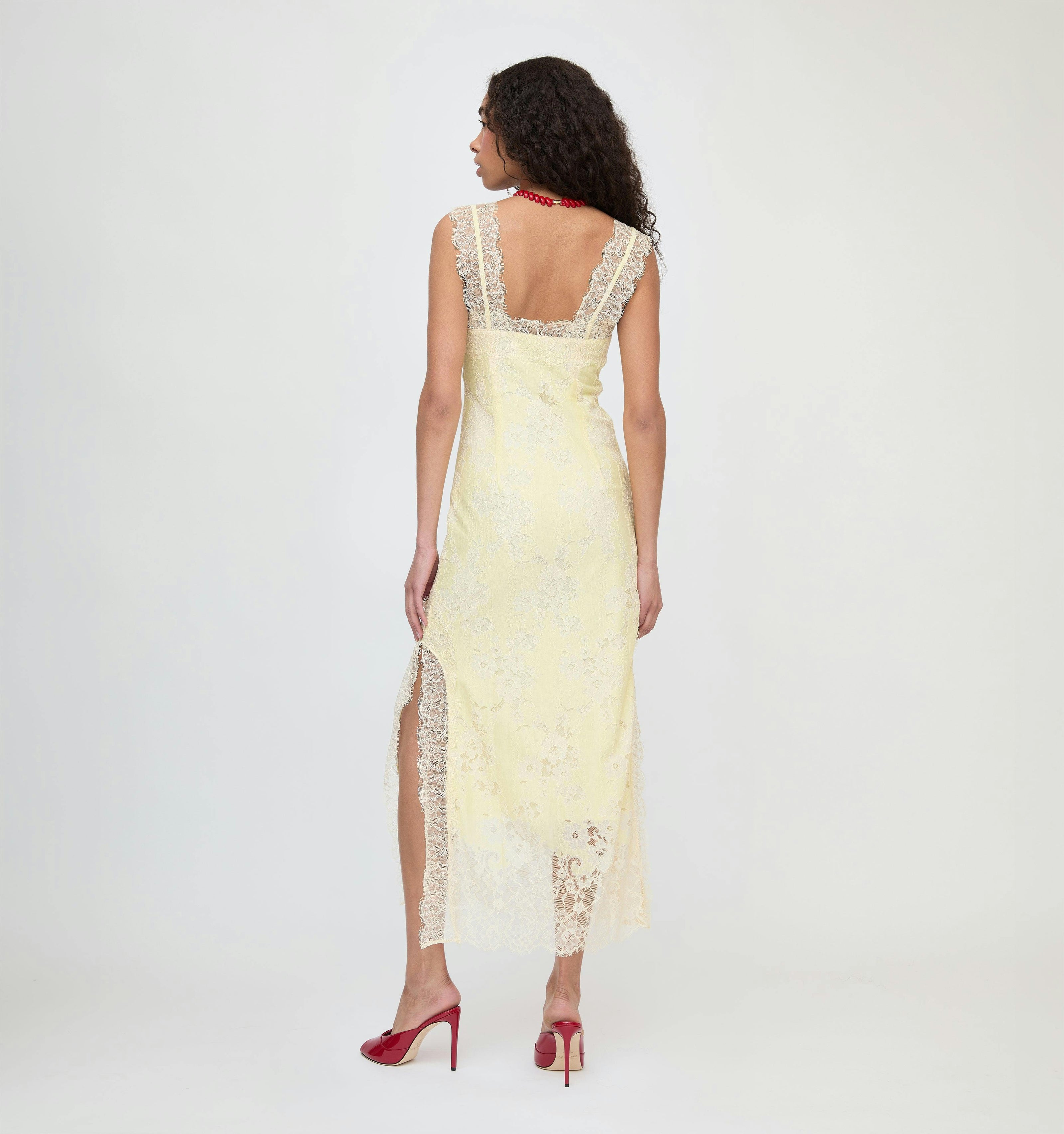 The Alba Dress - Yellow Trailing Lace