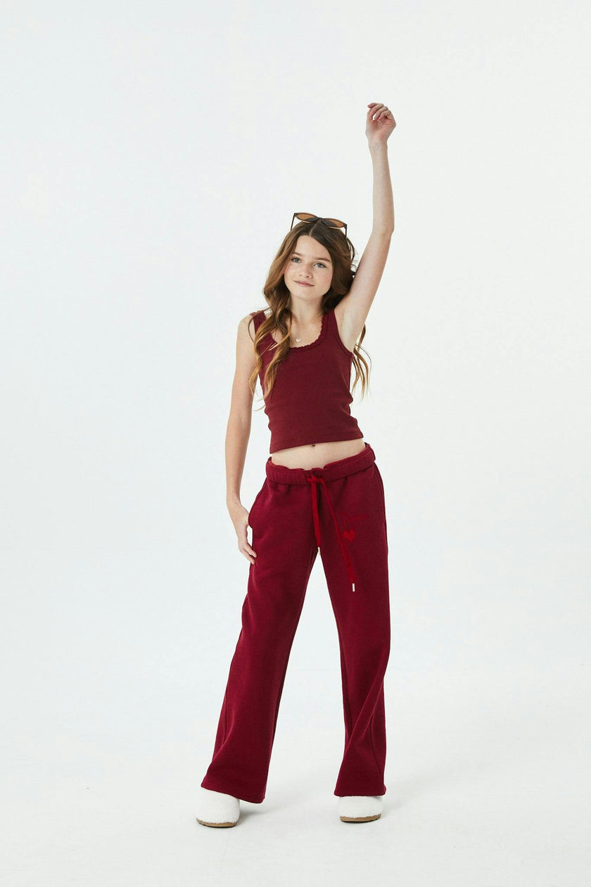 Cami Merlot French Terry Wide Leg Jogger - Ace