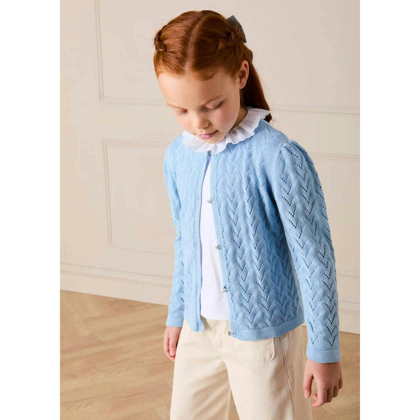 Openwork Cotton Cardigan in Sky Blue (2-10yrs)