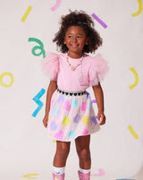 Tulle Layered Ruffle Sleeve Crew Neck Tee