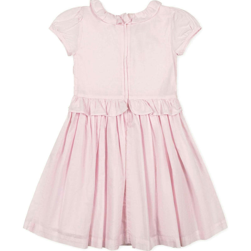 Organic Puff Sleeve Smocked Party Dress with Ruffle Collar, Pink