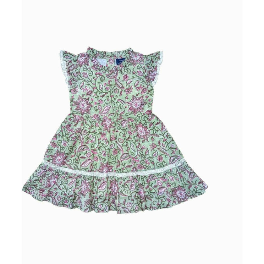 Block Print Bloom Ruffle Dress