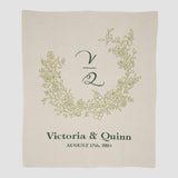 Custom Personalized Wedding Sustainable Knit Throw Blanket - Floral Crest