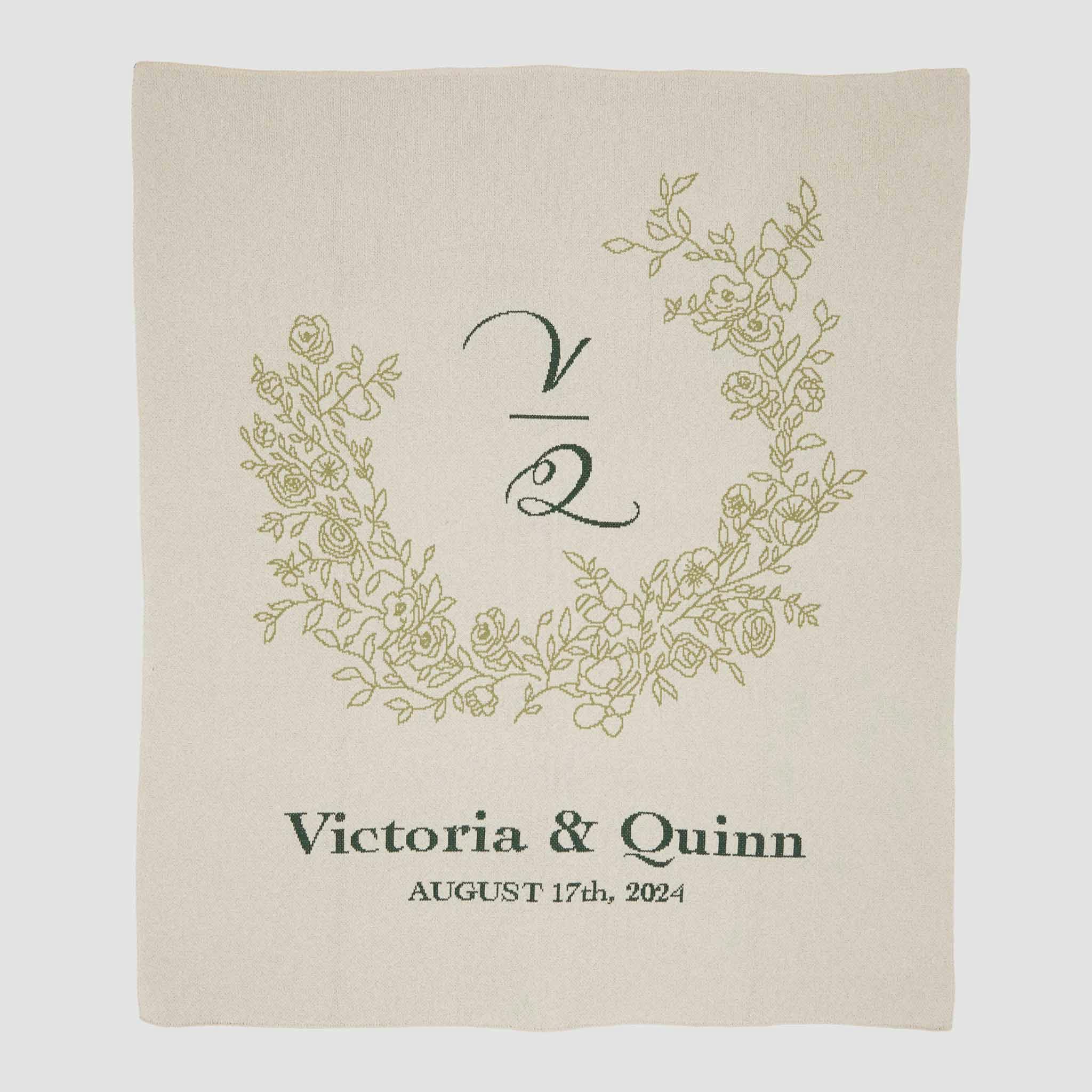 Custom Personalized Wedding Sustainable Knit Throw Blanket - Floral Crest