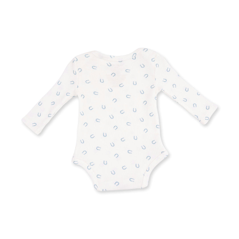 Little Horseshoes Blue - Long Sleeve Bodysuit