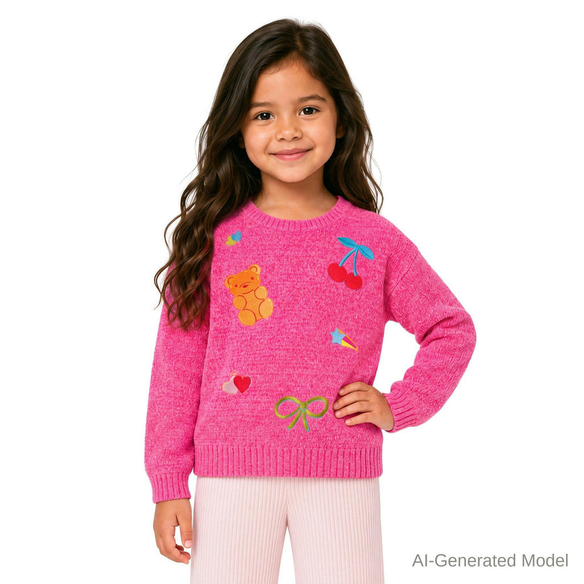 Girls (4-6x) Chenille Sweater| Pink Icons