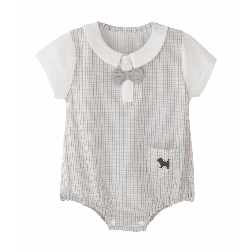 Gray Check Bow Romper