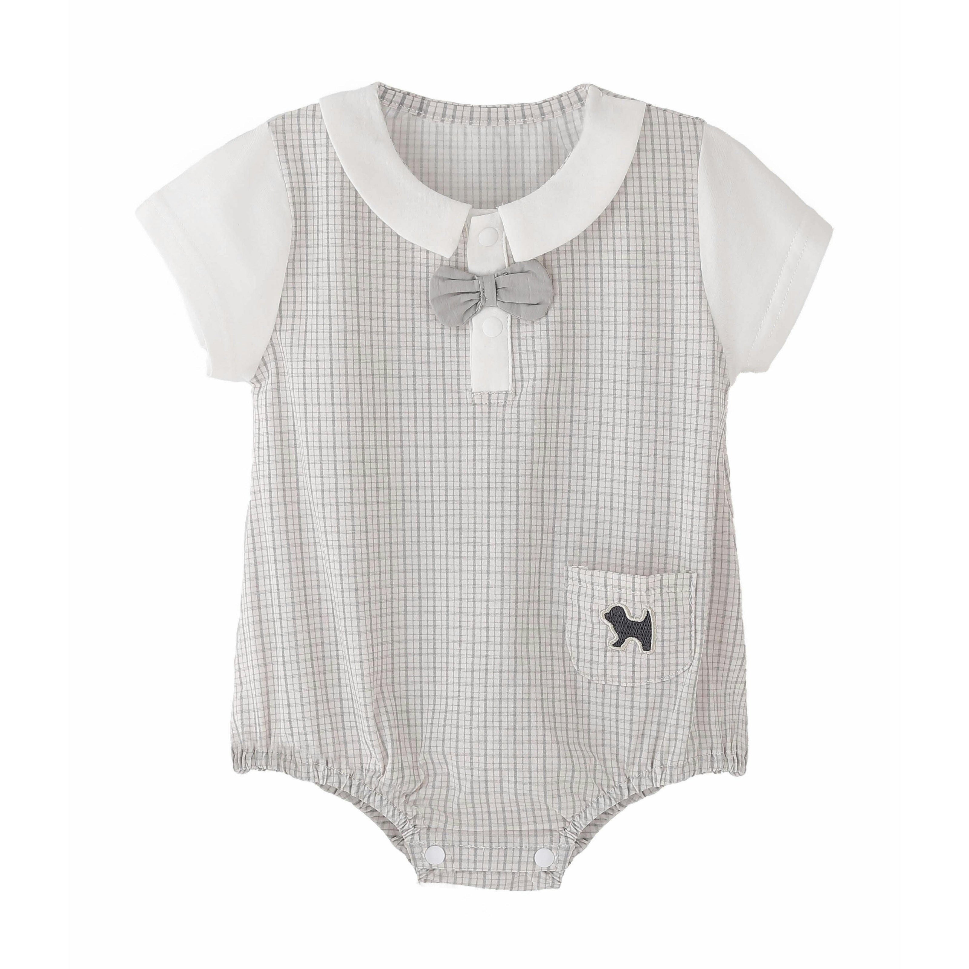Gray Check Bow Romper