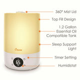 Top Fill Cool Mist Humidifier, 1.2 Gallon with Sleep Support Light & Essential Oil Tray