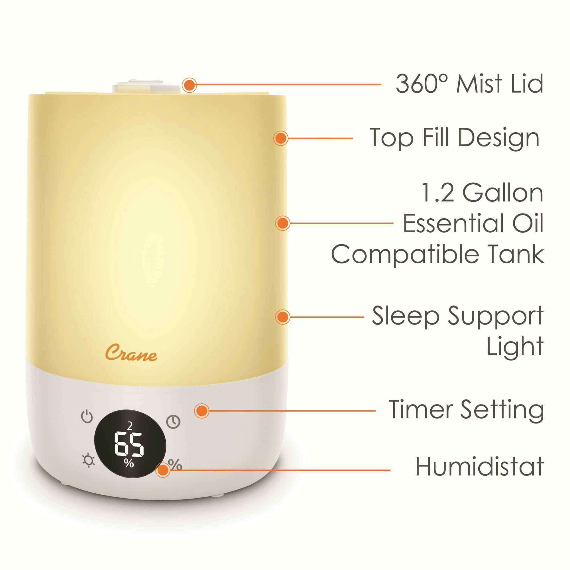 Top Fill Cool Mist Humidifier, 1.2 Gallon with Sleep Support Light & Essential Oil Tray