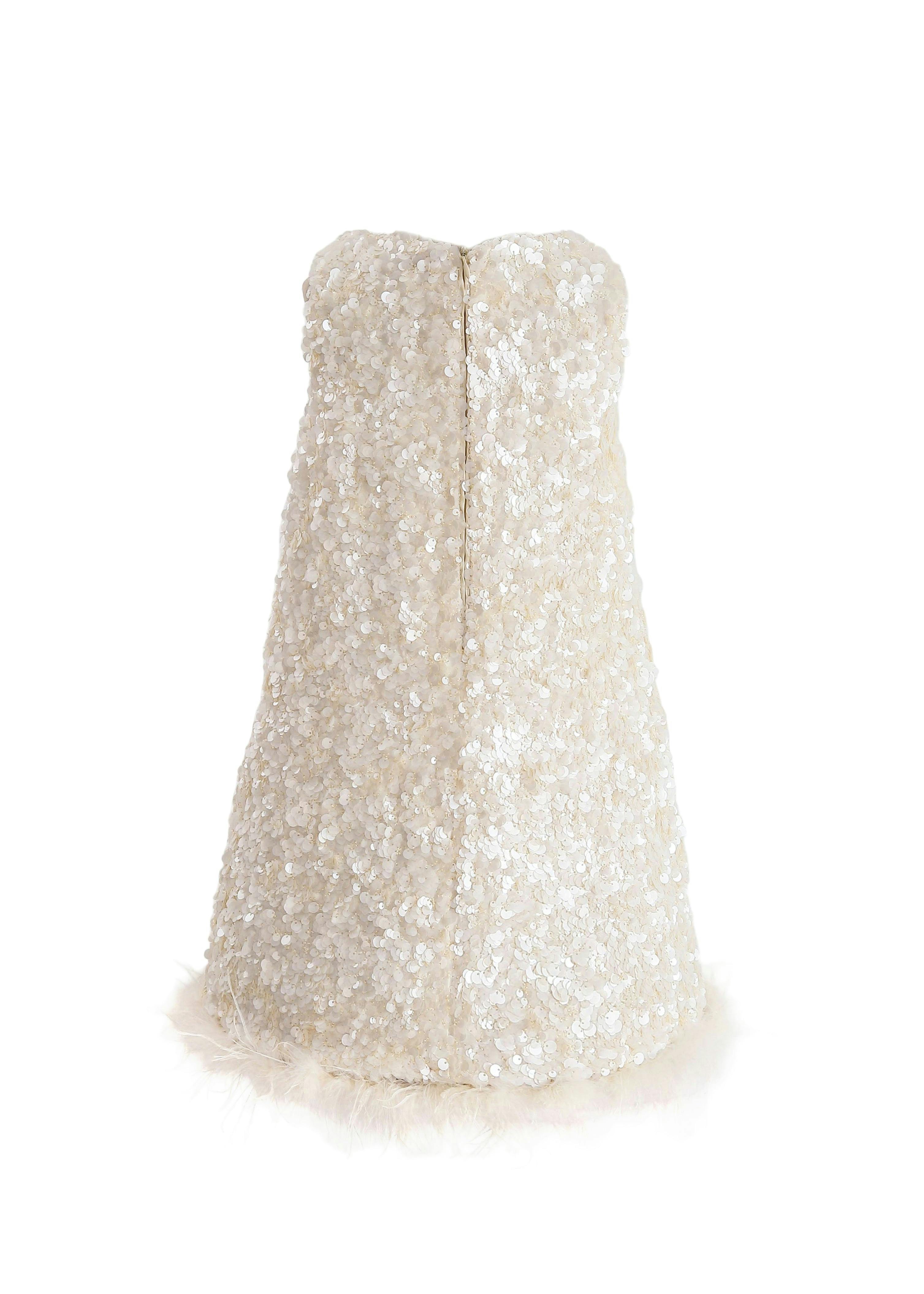 Ivory Sequin Feather Dress