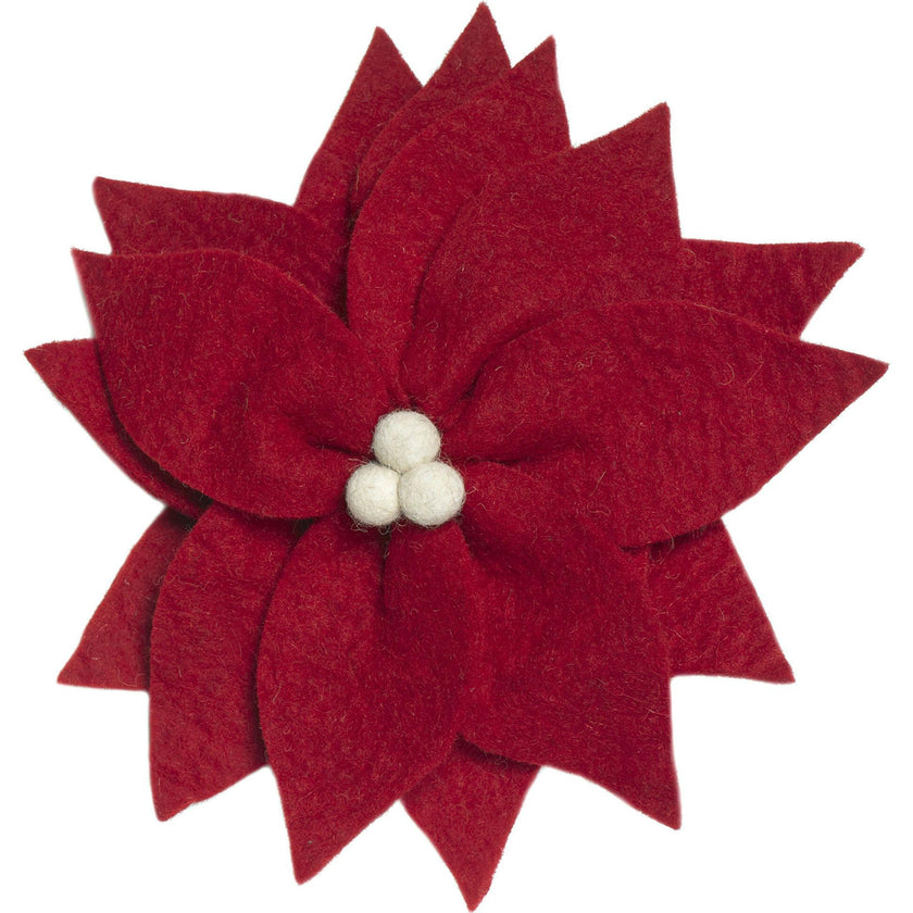 Handmade Hand Felted Wool Christmas Tree Topper - Red Poinsettia Arcadia Home
